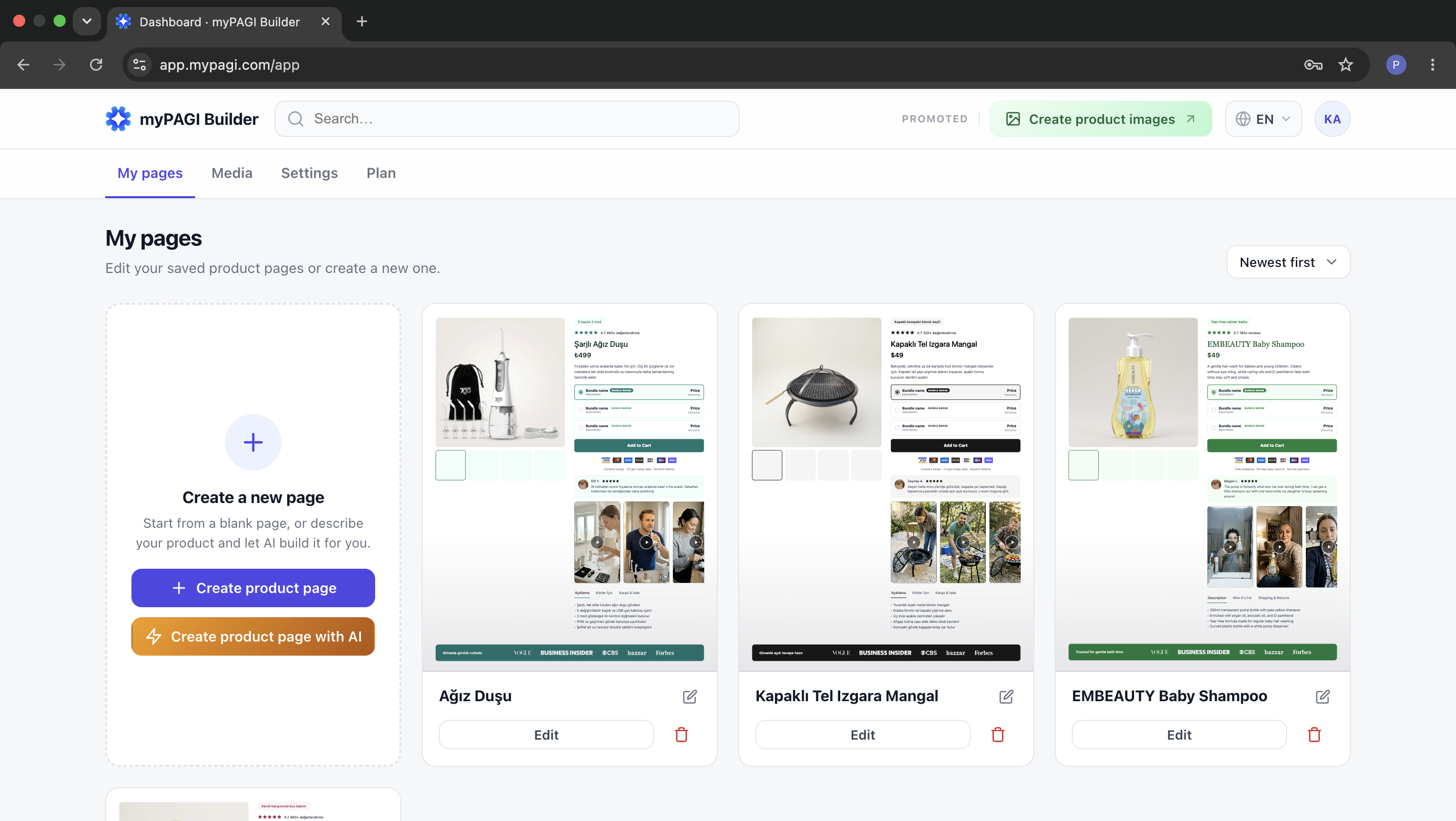 myPAGI Builder arayüzü
